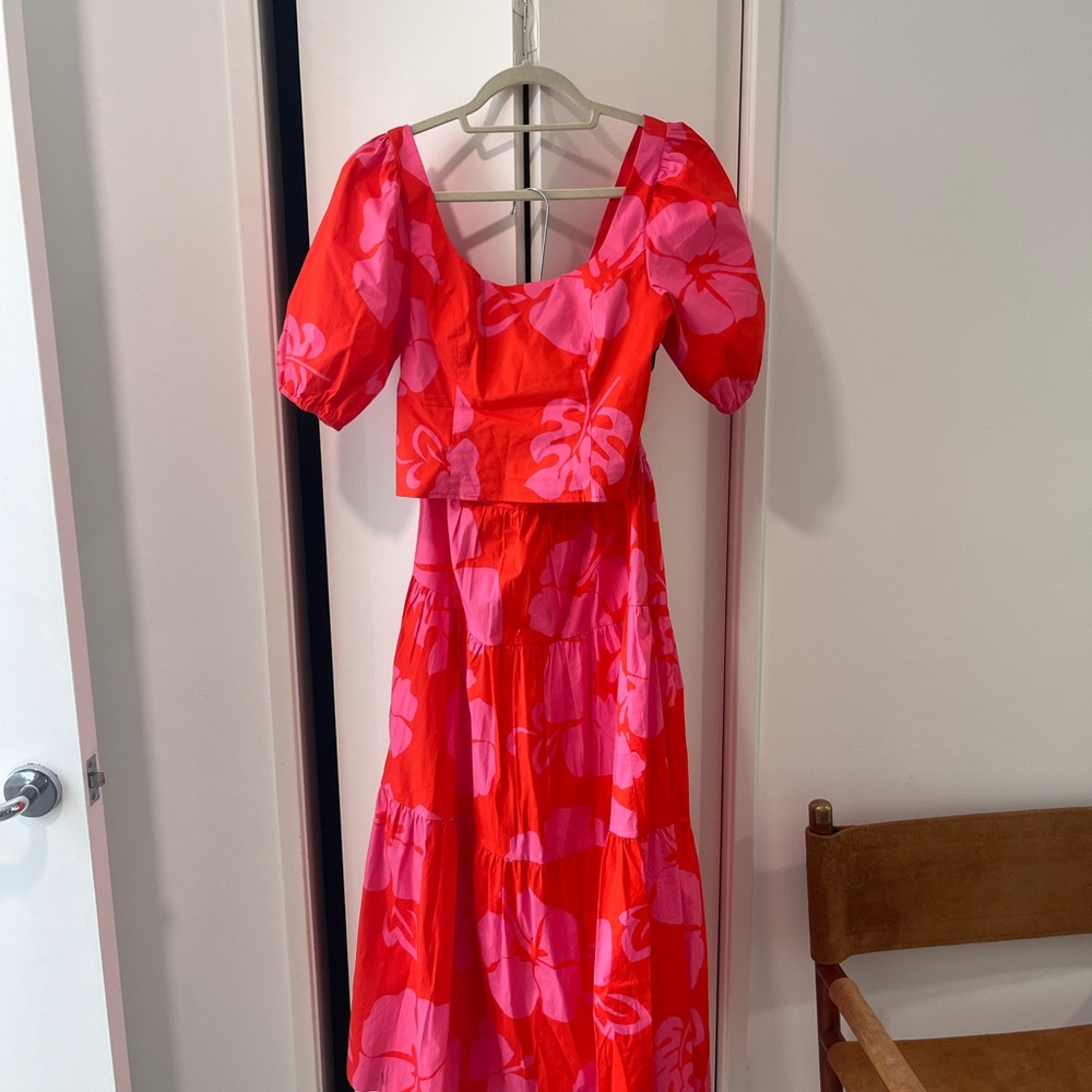 Staud Floral Red and Pink Women's Dress